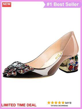 Pointed Toe Rhinestone Bow Block Low Heel Slip On Pumps Party Dance Shoes